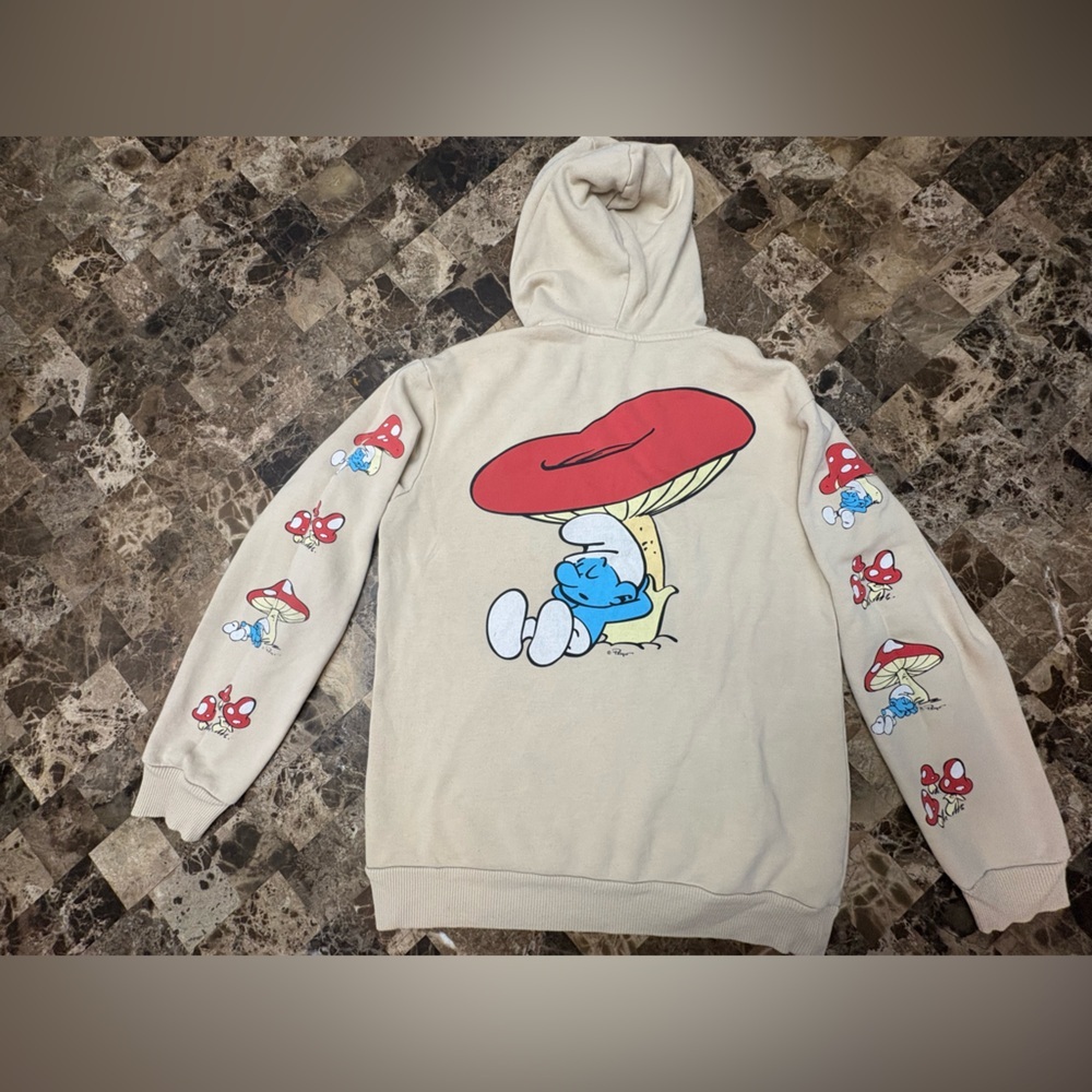 The Smurfs Beige Hoodie with Cartoon unisex Print size small